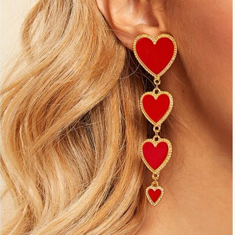 Red Heart Valentine Drop Earrings